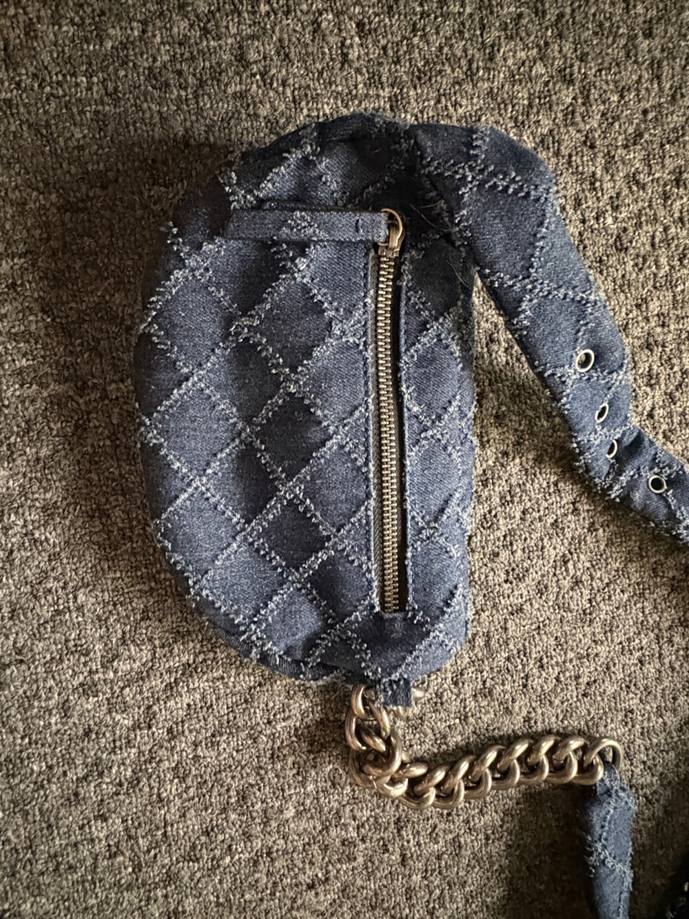 Kurt Geiger Small Brixton Navy Quilted Denim Chain Belt Bag - Picture 5 of 8